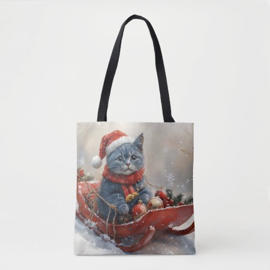 Oriental Blue Cat in Sledge Laat het Sneeuw Kerstm Tote Bag (Voorkant)
