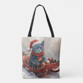 Oriental Blue Cat in Sledge Laat het Sneeuw Kerstm Tote Bag (Achterkant)