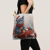 Oriental Blue Cat in Sledge Laat het Sneeuw Kerstm Tote Bag (Dichtbij)