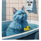 Oriental Blue Cat Sloppy Sleepy Schattige Funny Douchegordijn (Voorkant)
