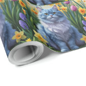 Oriental Blue Cat Spring Bloemen Schilderij Cadeaupapier (Rol Hoek)