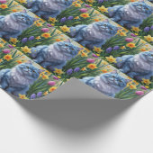 Oriental Blue Cat Spring Bloemen Schilderij Cadeaupapier (Hoek)