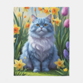 Oriental Blue Cat Spring Bloemen Schilderij Fleece Deken (Voorkant)