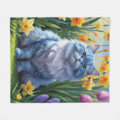 Oriental Blue Cat Spring Bloemen Schilderij Fleece Deken (Voorkant (Horizontaal))