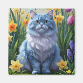 Oriental Blue Cat Spring Bloemen Schilderij Magneet (Voorkant)