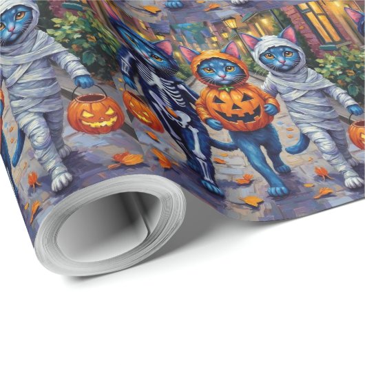 Oriental Blue Cats Trick-or-Treating Halloween Cadeaupapier (Rol Hoek)