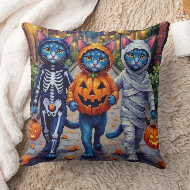 Oriental Blue Cats Trick-or-Treating Halloween Kussen (Deken)