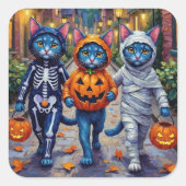 Oriental Blue Cats Trick-or-Treating Halloween Vierkante Sticker (Voorkant)