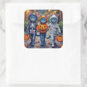 Oriental Blue Cats Trick-or-Treating Halloween Vierkante Sticker (Tas)