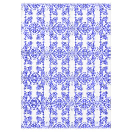 Oriental Blue Dragon Chinese Fire & Water Pattern Tafelkleed (Voorkant)