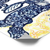 Oriental Blue en White Chinoiserie Bunny Rabbit Poster (Hoek)