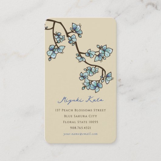 Oriental Blue Peach Blossom Elegant Chic Sakura Visitekaartje (Voorkant)