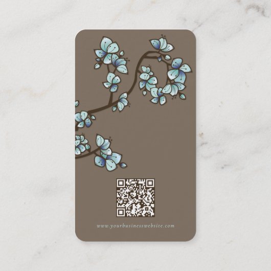 Oriental Blue Peach Blossom Elegant Chic Sakura Visitekaartje (Achterkant)