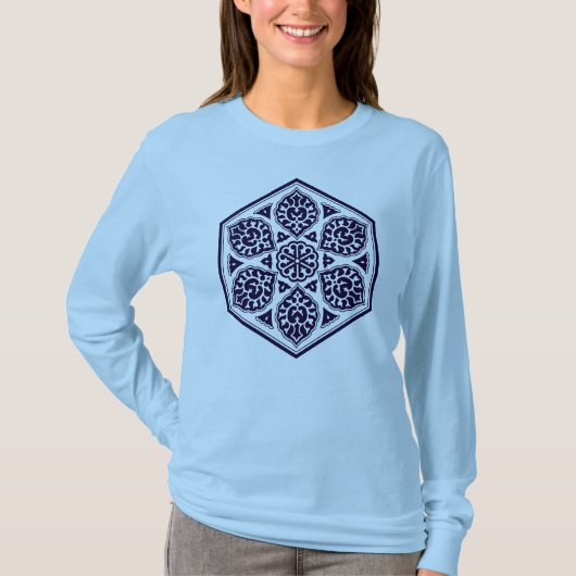 Oriental Blue Turkish Rosette Geometric Vector Art T-shirt (Voorkant)