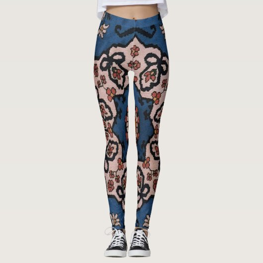 Oriental Blue Tursian Persian Patroon Leggings (Voorkant)