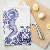 Oriental Blue White Dragon Chinese Fire & Water Theedoek (Quarter Fold)