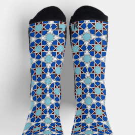 Oriental Blue White Moroccan Geometric Arabesque Sokken