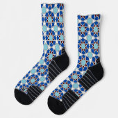 Oriental Blue White Moroccan Geometric Arabesque Sokken (Links)