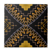 Oriental Bohemian Moroccan Black and Gold Pattern Tegeltje (Voorkant)
