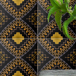 Oriental Bohemian Moroccan Black and Gold Pattern Tegeltje