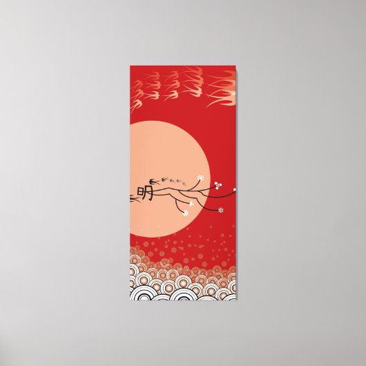 Oriental Bright Moon Swallows Zen Modern Art Canvas Afdruk (Voorkant)