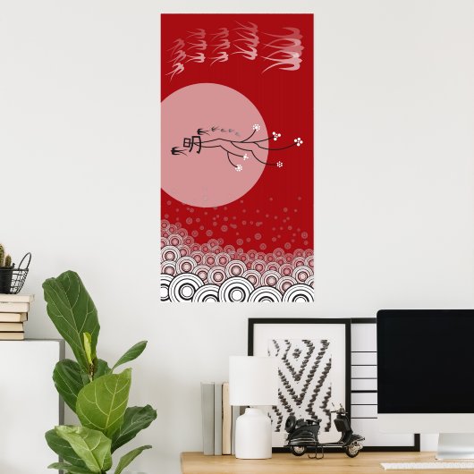 Oriental Bright Moon Swallows Zen Modern Art Poster (Thuiskantoor)