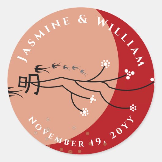 Oriental Bright Moon Swallows Zen Modern Art Ronde Sticker (Voorkant)