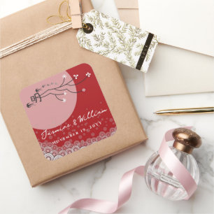 Oriental Bright Moon Swallows Zen Modern Art Vierkante Sticker