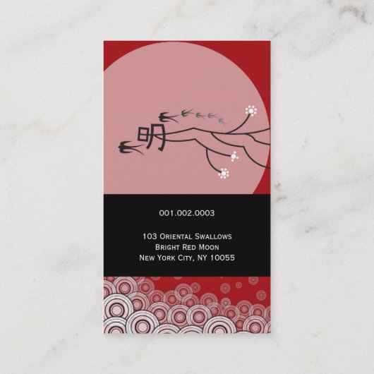 Oriental Bright Moon Swallows Zen Modern Art Visitekaartje (Achterkant)