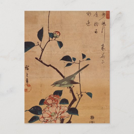 Oriental Camellia en Warbler Briefkaart (Voorkant)