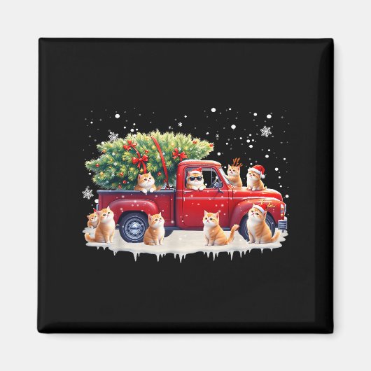 Oriental Cat Red Truck Christmas Tree Santa Ugly X Magneet (Voorkant)