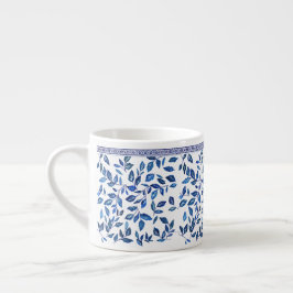 Oriental China Sky Blue Leaf White Design Espresso Kop