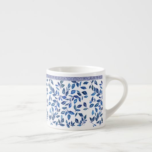 Oriental China Sky Blue Leaf White Design Espresso Kop (Rechts)