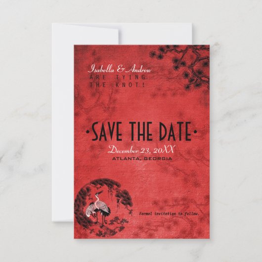 Oriental Cranes sparen de datumuitnodiging Save The Date (Voorkant)
