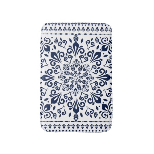 Oriental Damask blauw op wit Badmat (Voorkant Verticaal)