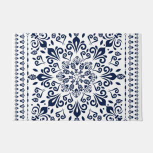 Oriental Damask blauw op wit Deurmat
