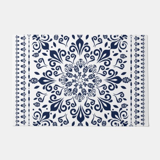 Oriental Damask blauw op wit Deurmat (Voorkant)