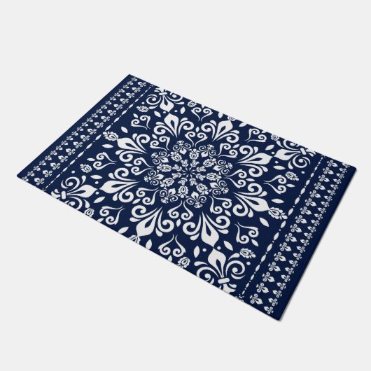 Oriental Damask Blue en White Deurmat (Schuin)