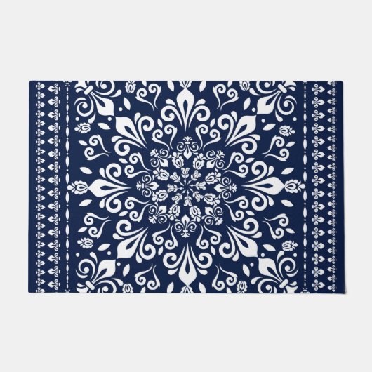 Oriental Damask Blue en White Deurmat (Voorkant)