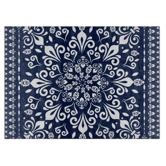 Oriental Damask Blue en White Snijplank (Voorkant)