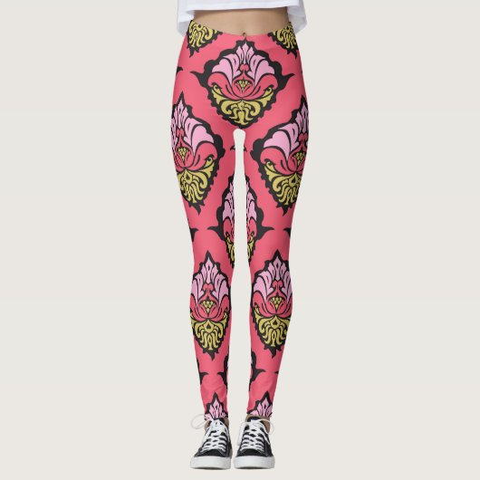 Oriental Damask Floral naadloos behang Leggings (Voorkant)
