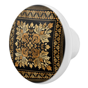 Oriental Damask Ornament - Black and gold Keramische Knop