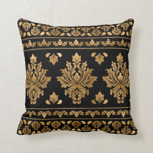 Oriental  Damask Ornament - Black and gold Kussen
