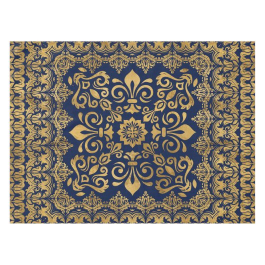 Oriental Damask Ornament - Gold op donkerblauw #1 Tafelkleed (Voorkant (Horizontaal))