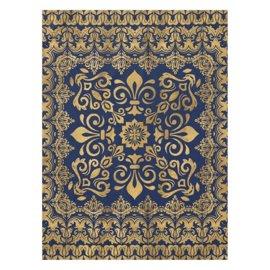 Oriental Damask Ornament - Gold op donkerblauw #1 Tafelkleed (Voorkant)