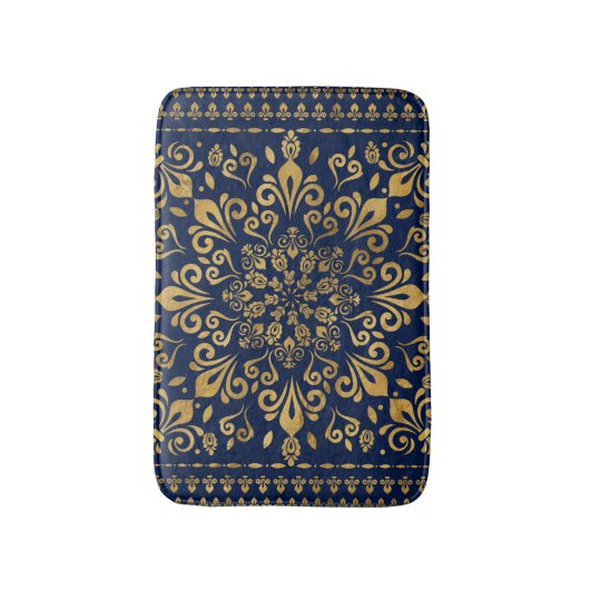 Oriental Damask Ornament - Gold op donkerblauw #3 Badmat (Voorkant Verticaal)