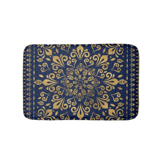 Oriental Damask Ornament - Gold op donkerblauw #3 Badmat (Voorkant)