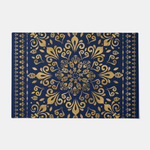 Oriental Damask Ornament - Gold op donkerblauw #3 Deurmat
