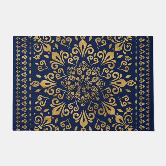 Oriental Damask Ornament - Gold op donkerblauw #3 Deurmat (Voorkant)