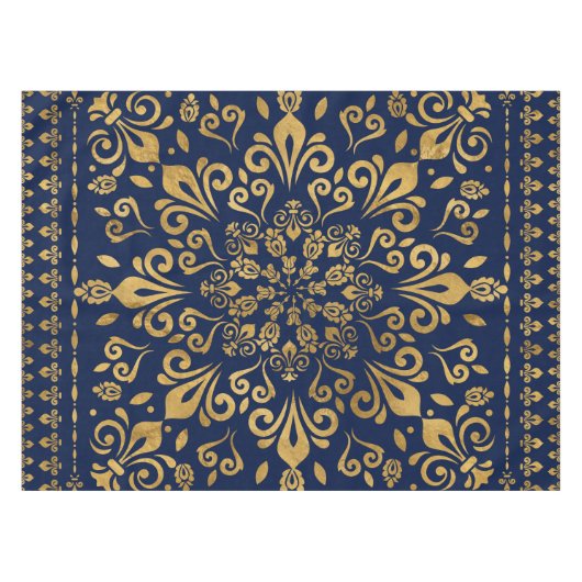 Oriental Damask Ornament - Gold op donkerblauw #3 Tafelkleed (Voorkant (Horizontaal))